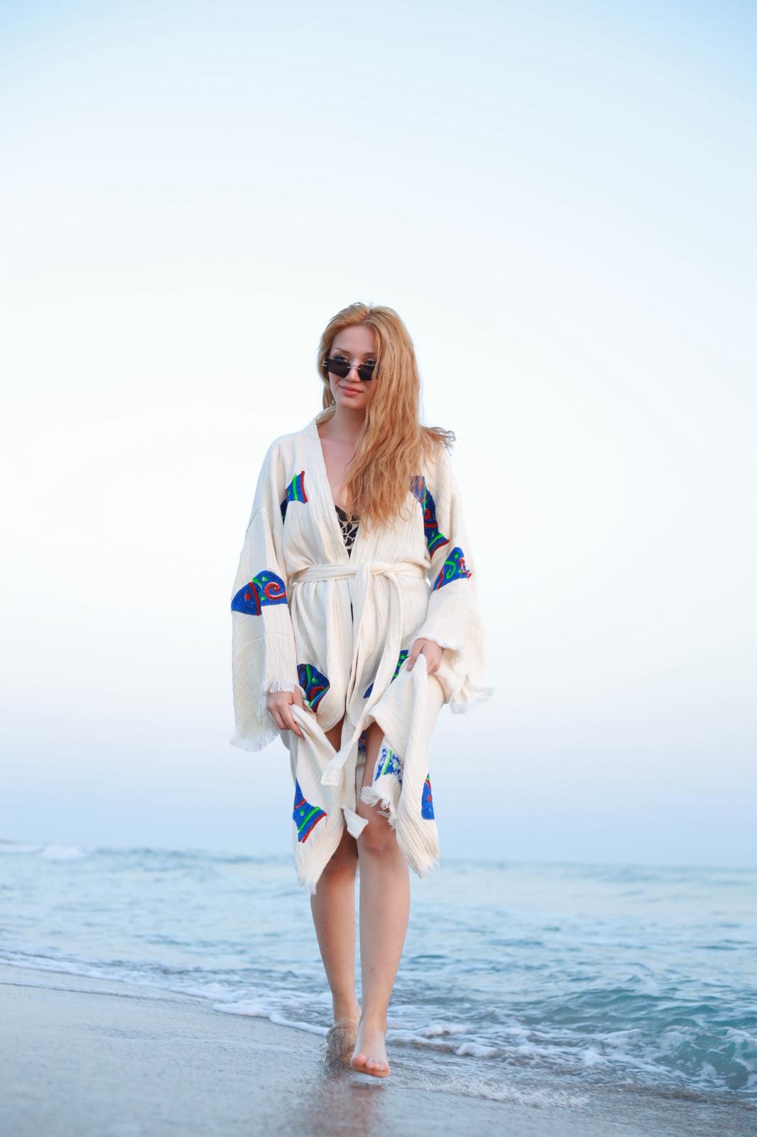 Aegean Soul Hand-Print Muslin Kimono