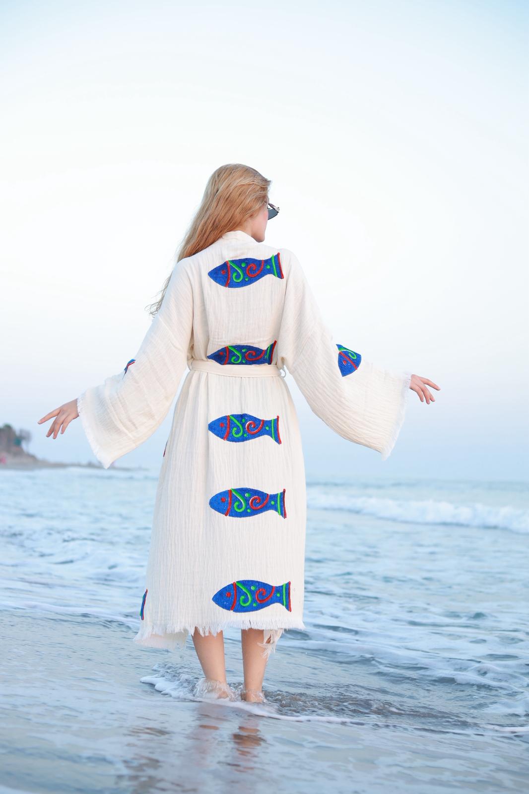Aegean Soul Hand-Print Muslin Kimono