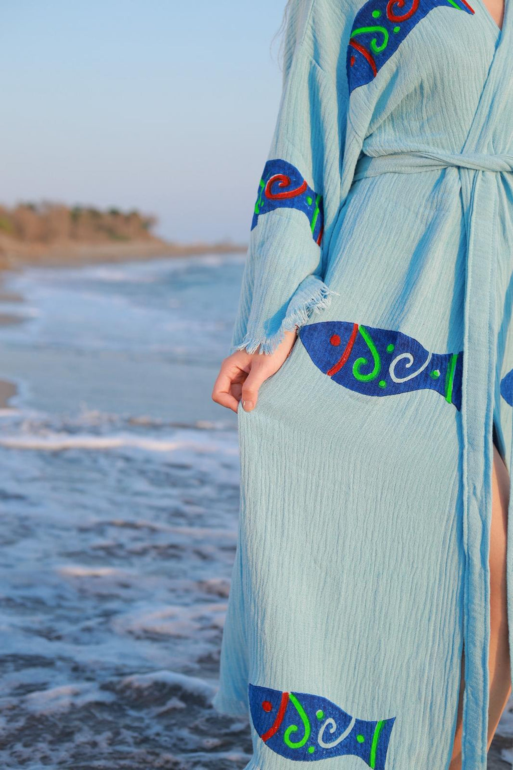 Dancing Fish Hand-Print Kimono