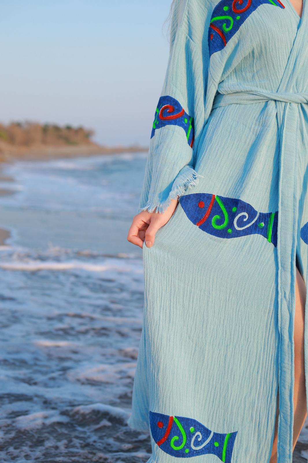 Dancing Fish Hand-Print Kimono