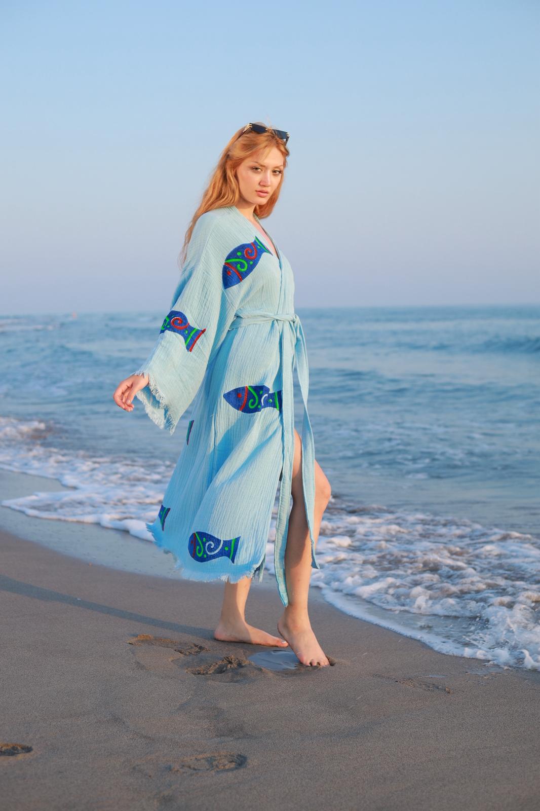 Dancing Fish Hand-Print Kimono