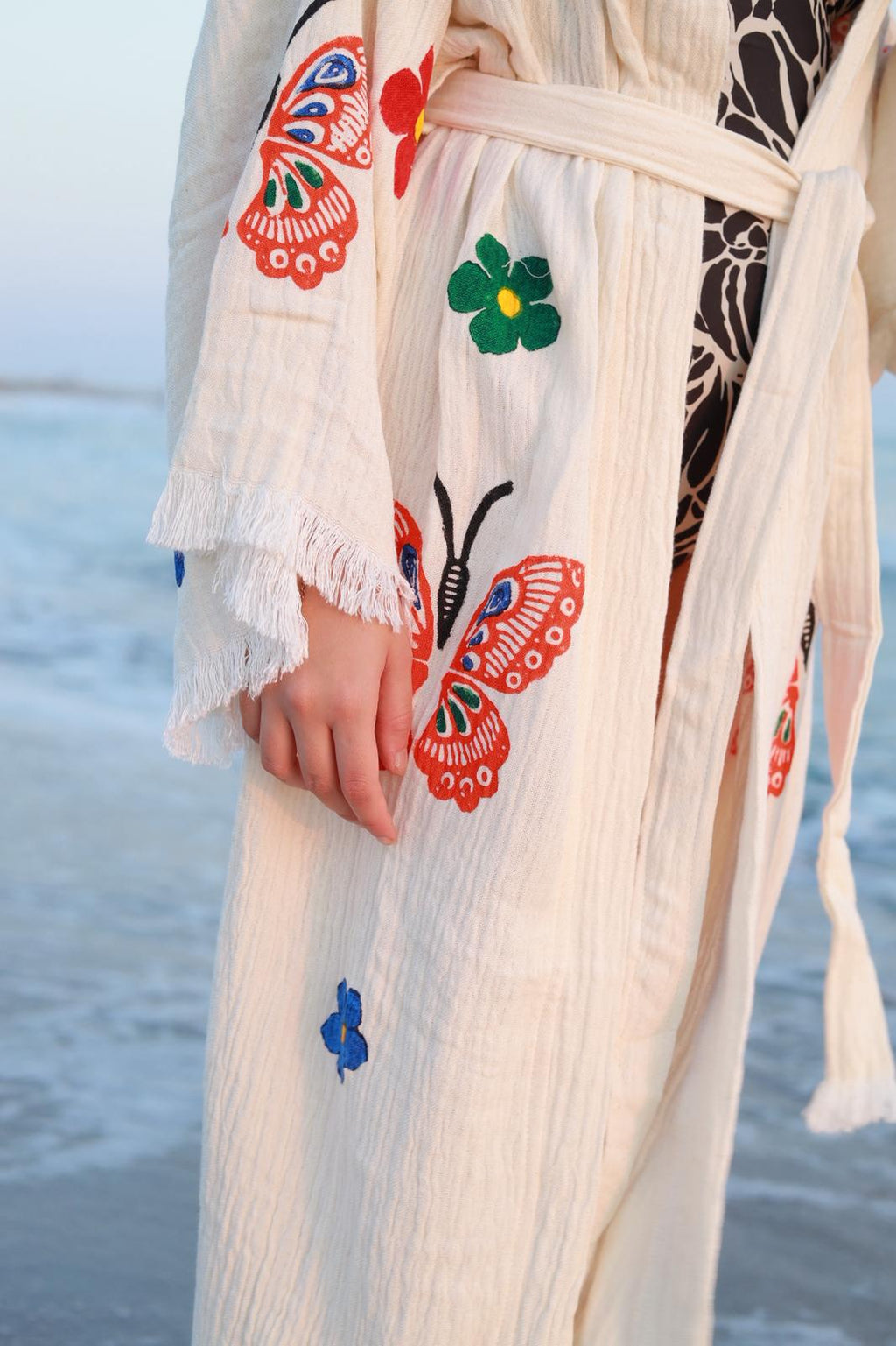Butterfly Garden Hand-Print Muslin Kimono
