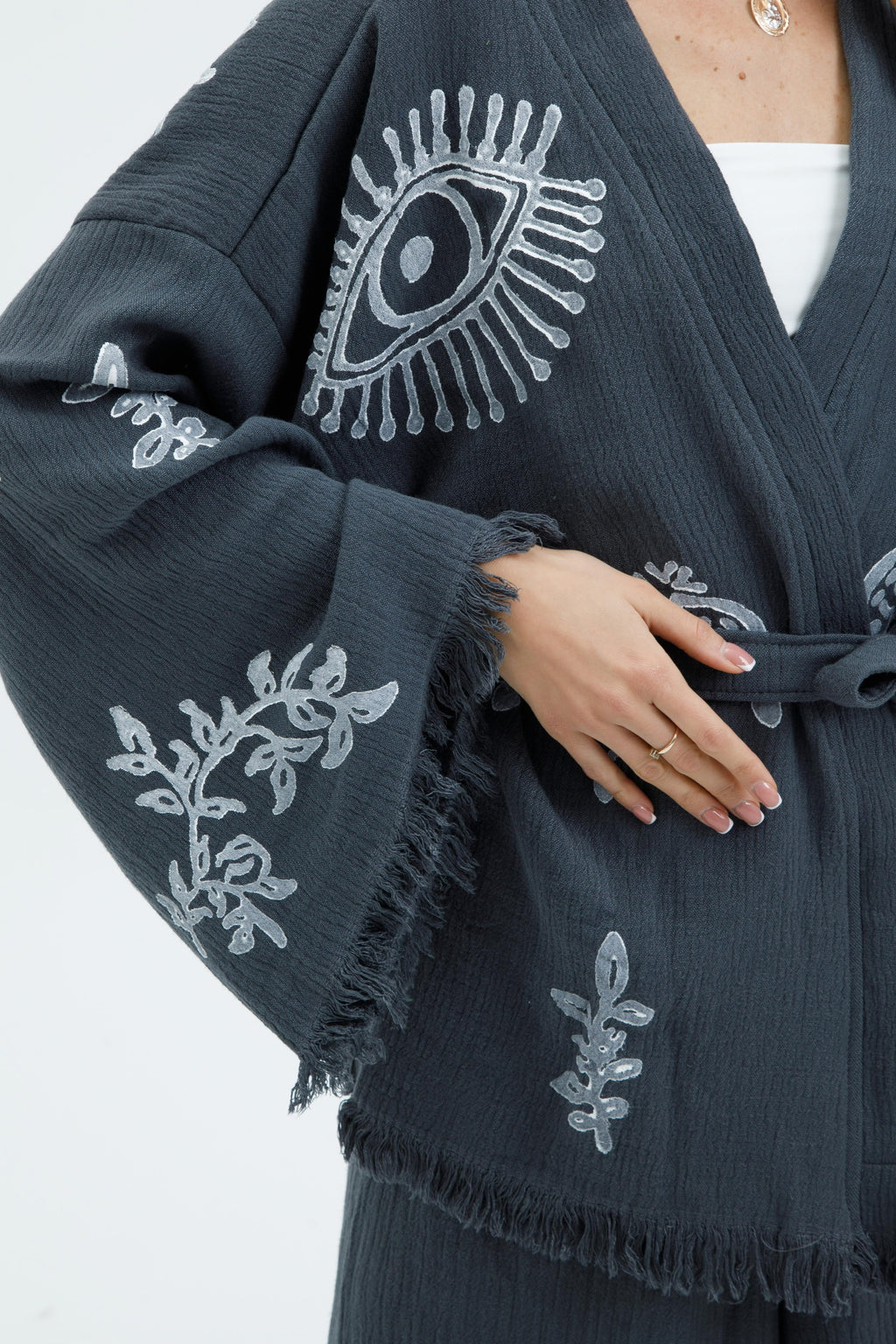 Charcoal Mystic Eye Kimono Set