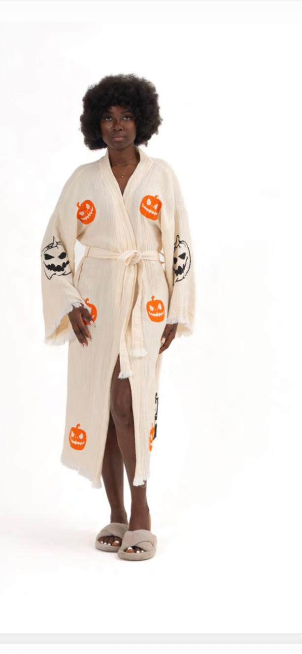 Ivory Pumpkin Halloween Muslin Kimono