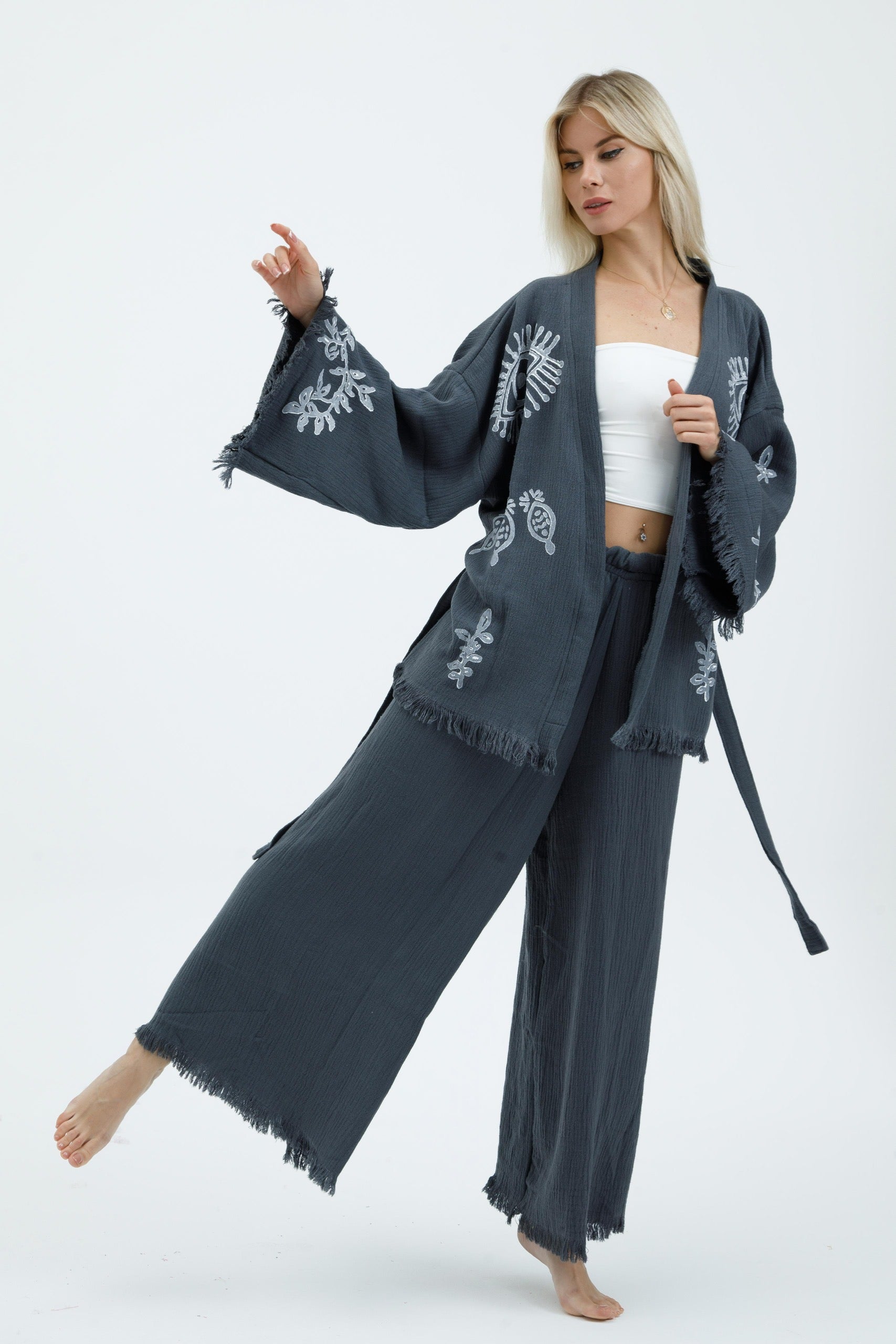 Charcoal Mystic Eye Kimono Set