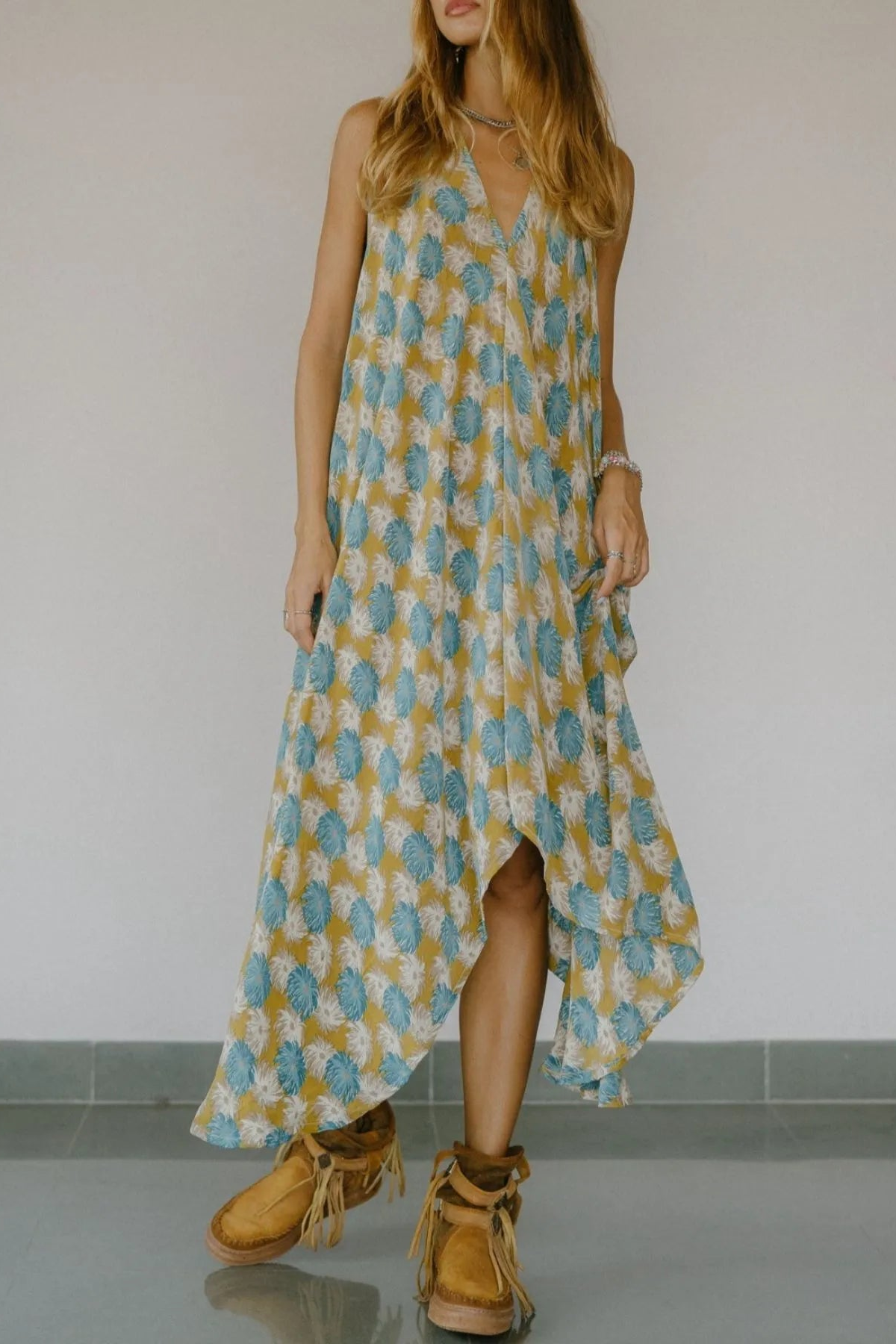 Asymmetrical Hem Printed Halter Neck Dress